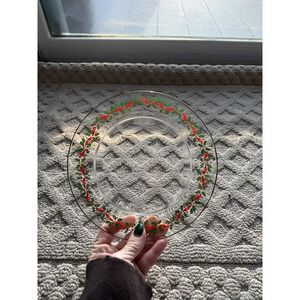 VTG CHRISTMAS ARBY'S ARCOROC RED RIBBON & HOLLY‎ GLASS LUNCH SALAD PLATE